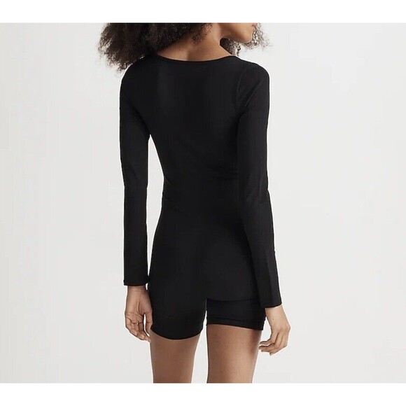 MADEWELL Knit Long-Sleeve Biker Shorts Long‎ Sleeve Black Unitard XXS NWT - Picture 4 of 10